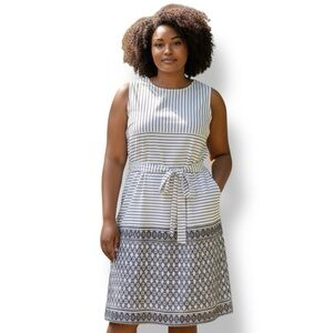 A New Day Women's XXL White & Black Tie Striped Shift Dress w/Geometric Pattern